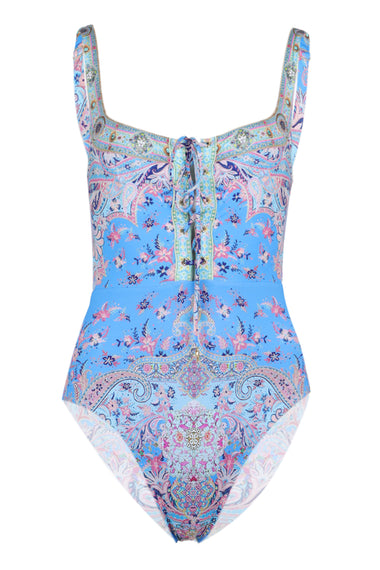 Lace Up Underwire Square Neck One Piece Footsteps in Folklore