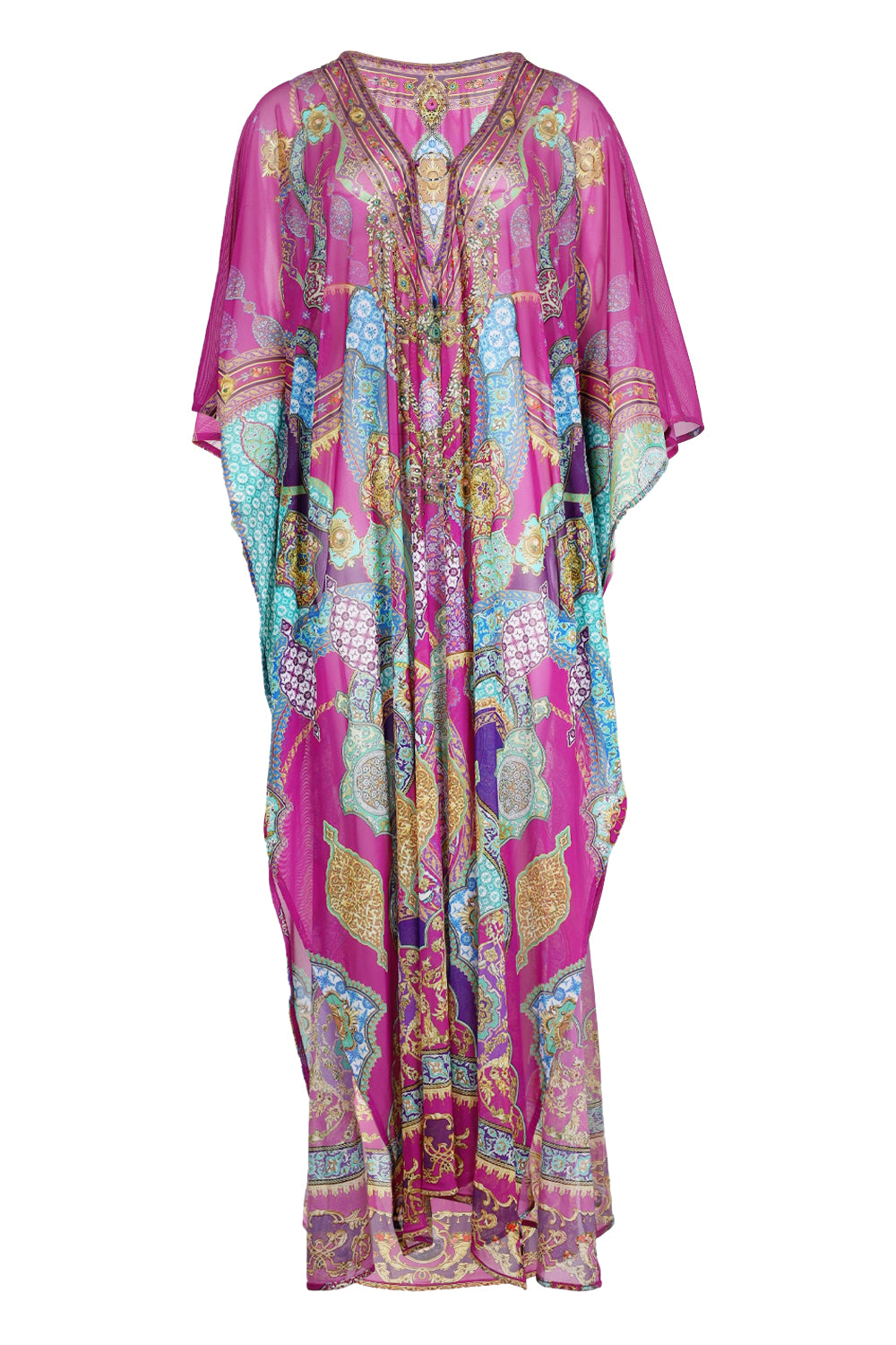 Load image into Gallery viewer, Long V Neck Kaftan with Ring Front Trim Concubines, Sultans and Courtiers

