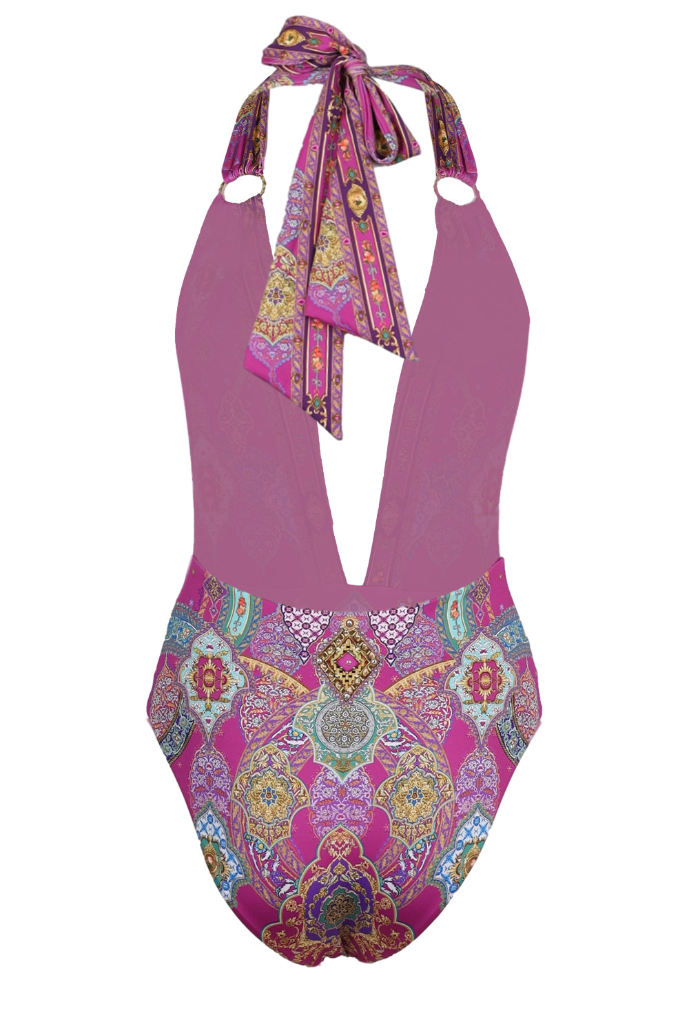 Load image into Gallery viewer, Plunge Backless Halter One Piece with Ring Ties
