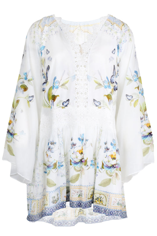 Relaxed Short Dress with Dropped Waist Botanical Ballads