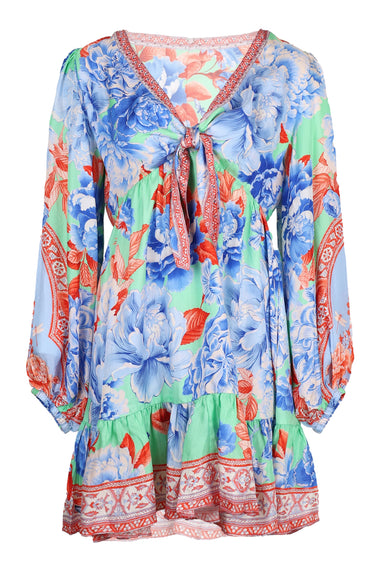 Short Tie Front Blouson Dress Topkapi Pop