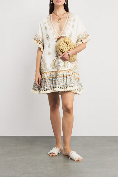 Short V Neck Embroidered Dress Ottoman Dynasty
