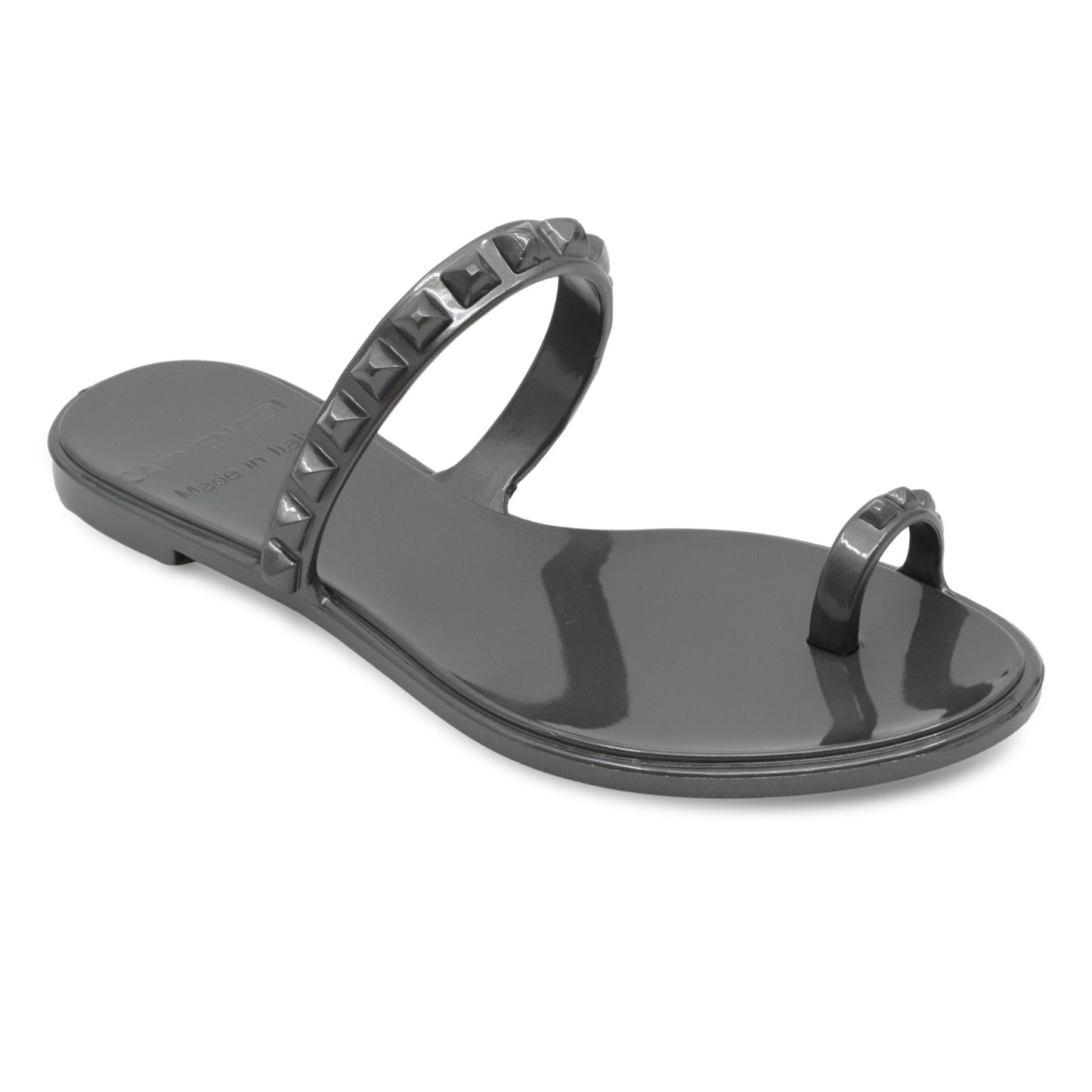 Load image into Gallery viewer, Maria Flat Sandal Gunmetal- Metallic Jelly - Shoes
