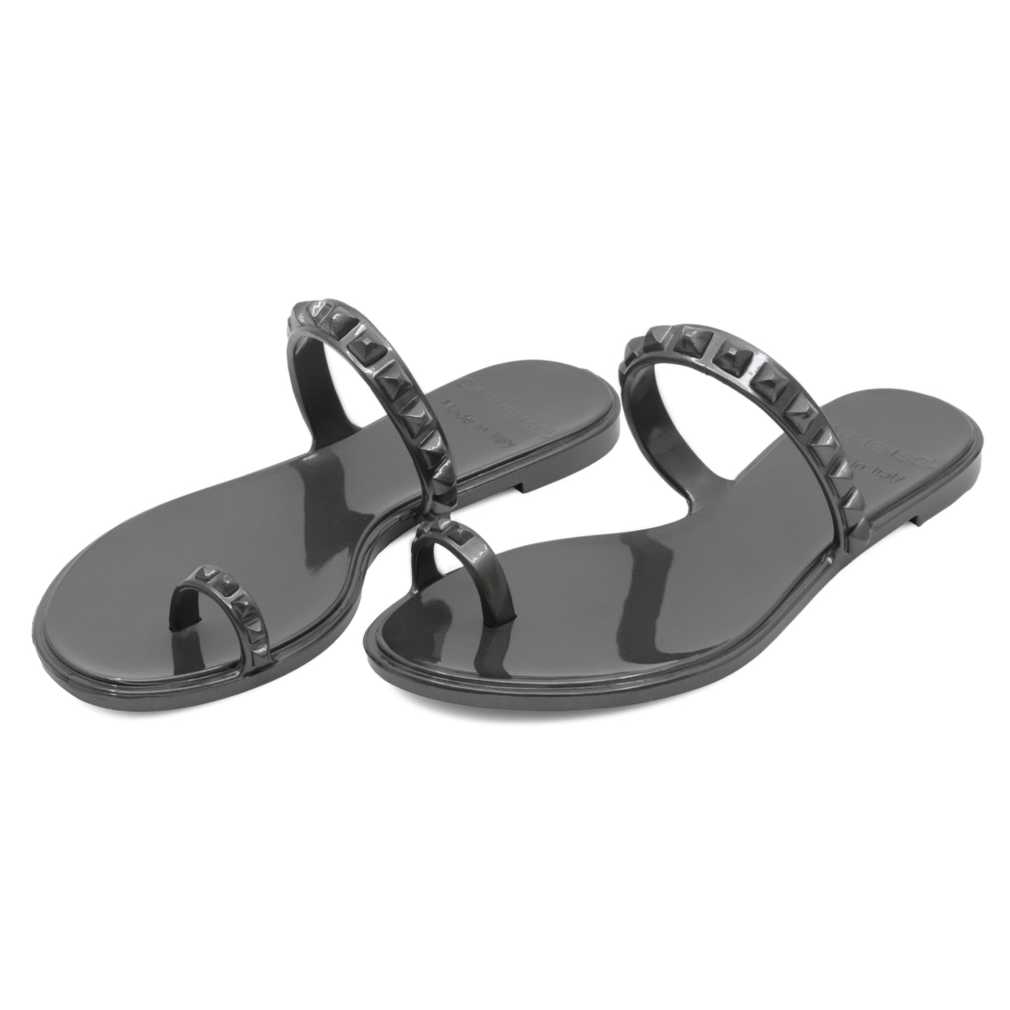 Load image into Gallery viewer, Maria Flat Sandal Gunmetal- Metallic Jelly - Shoes

