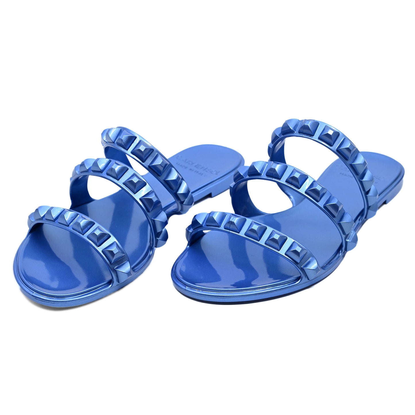 Load image into Gallery viewer, Maria 3 Strap Flat Sandal Baby Blue Metallic - Shoes
