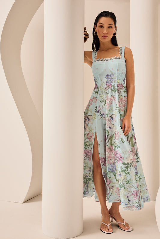 Load image into Gallery viewer, Blue Botanic Long Dress Crissy
