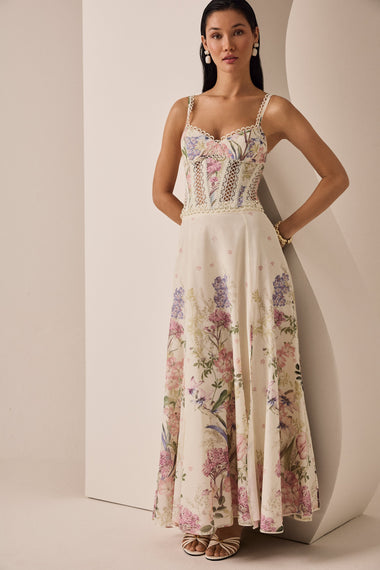 Cream Botanic Long Skirt Ventine