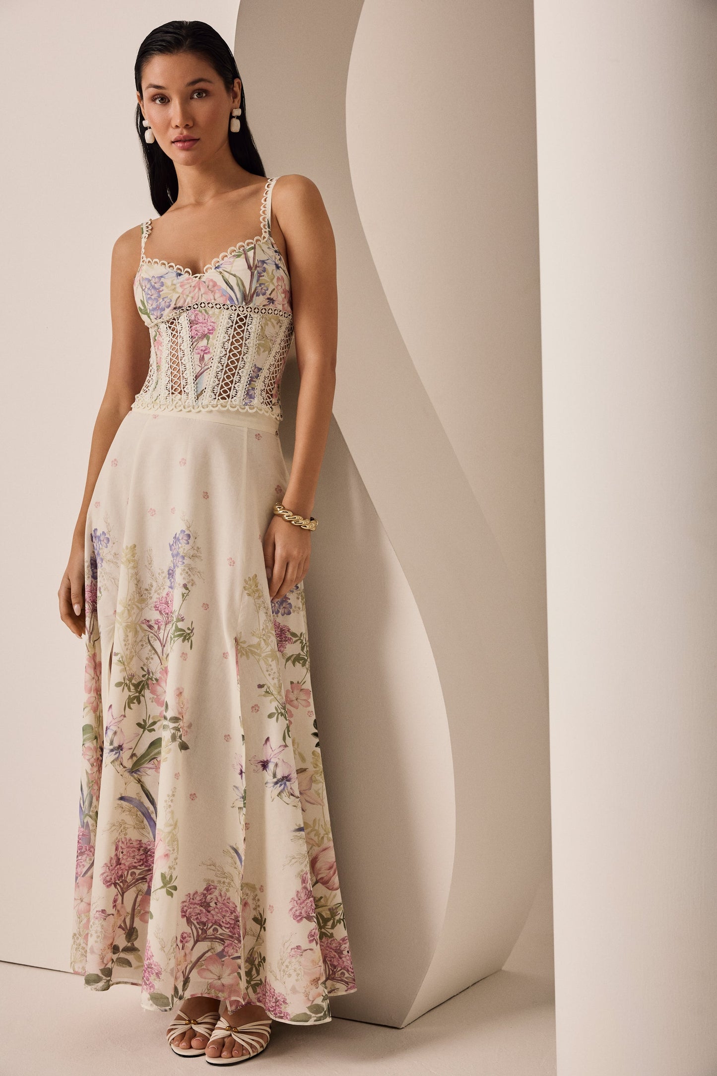 Load image into Gallery viewer, Cream Botanic Long Skirt Ventine

