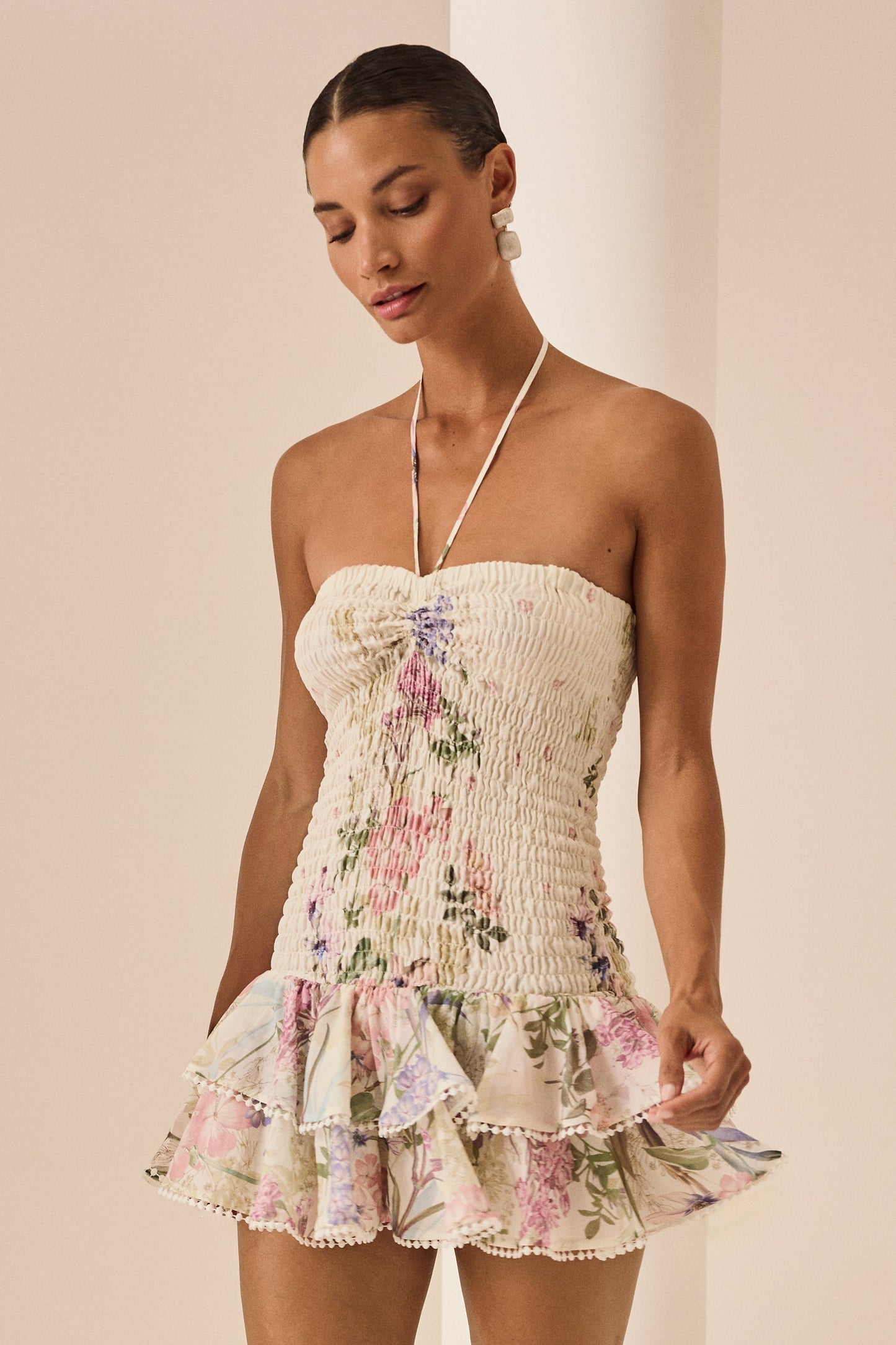 Load image into Gallery viewer, Cream Botanic Short Dress Cusia
