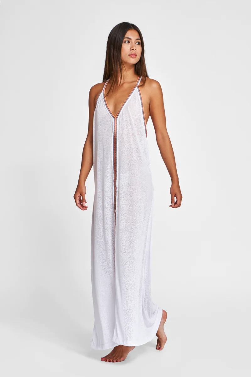 Long White Beach Cover Up - Cheetah Sundress in White