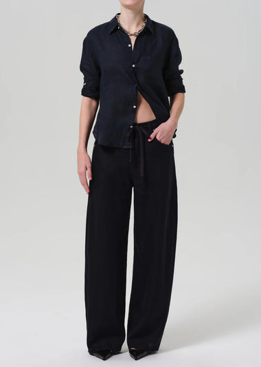 Brynn Drawstring Trouser in Linen Black