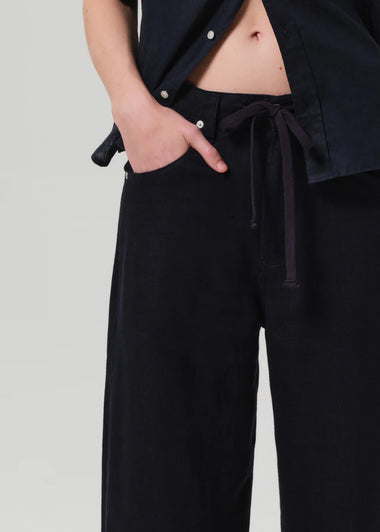 Brynn Drawstring Trouser in Linen Black
