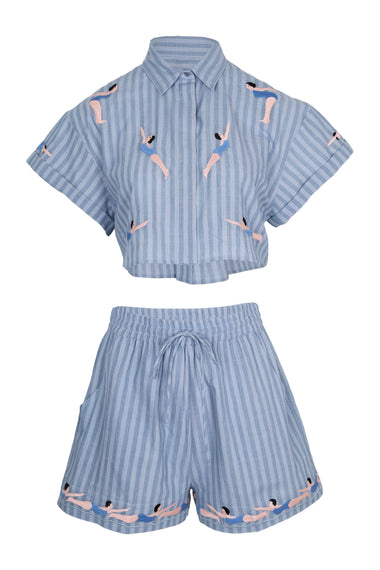 Blue Stripe Diver Set Linen