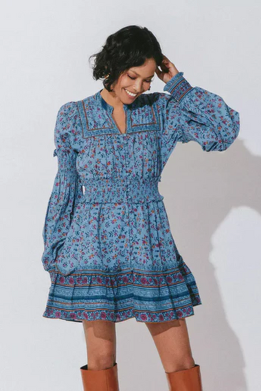 Delilah Mini Dress Lapis Block Print