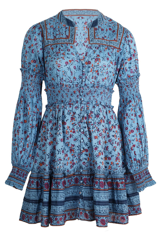 Delilah Mini Dress Lapis Block Print