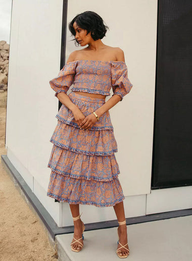 Lana Midi Skirt Vine Block Print - Skirt