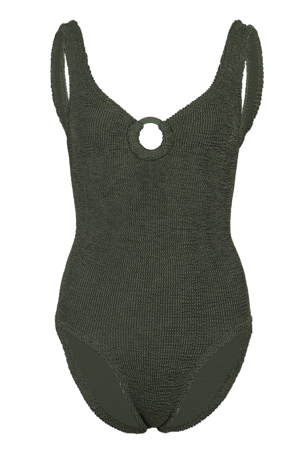 Load image into Gallery viewer, Coverage Celine Swim with Fabric Covered Hoops Metallic Khaki
