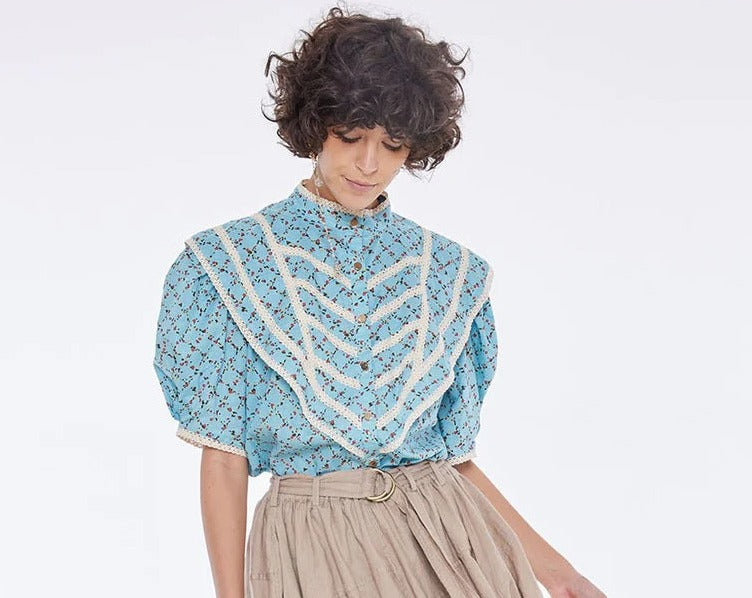 Cruz Cappa Shirt Flower Square Cadet Blue