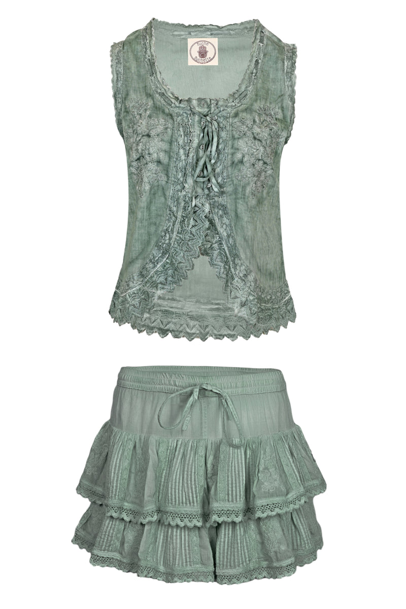 Cannes Embroidered Tank Top And Skort Washed Army Green