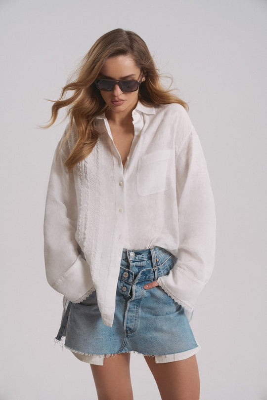 Load image into Gallery viewer, White Shirt with Lace - Top
