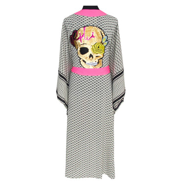 Desert Tribe Long Kimono Skull Neon Pink - Kimono