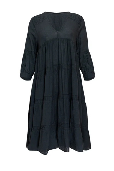 Brussels Midi Dress With Ruffle Carbone