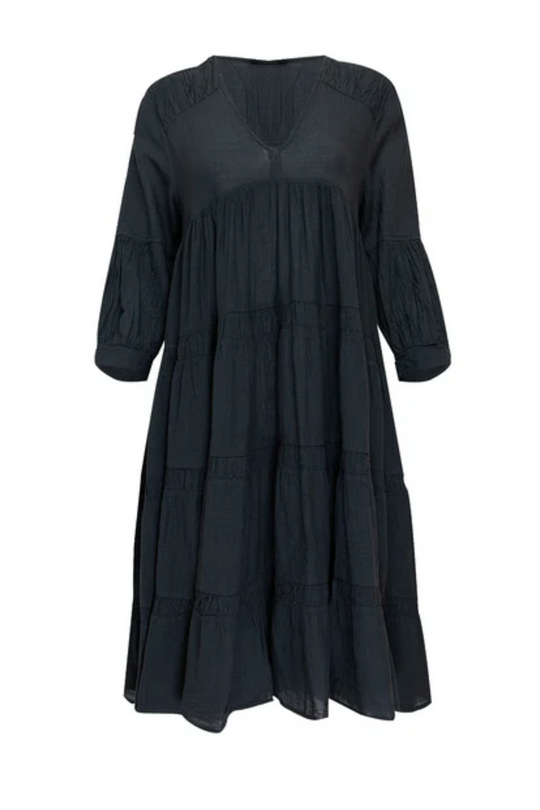 Brussels Midi Dress With Ruffle Carbone