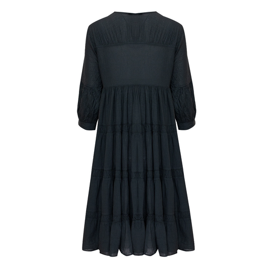 Load image into Gallery viewer, Brussels Midi Dress With Ruffle Carbone - Dress
