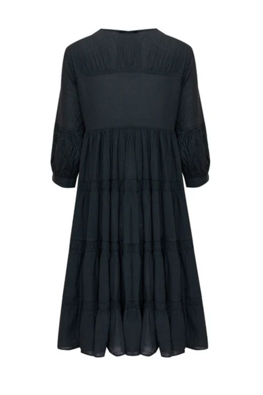 Brussels Midi Dress With Ruffle Carbone