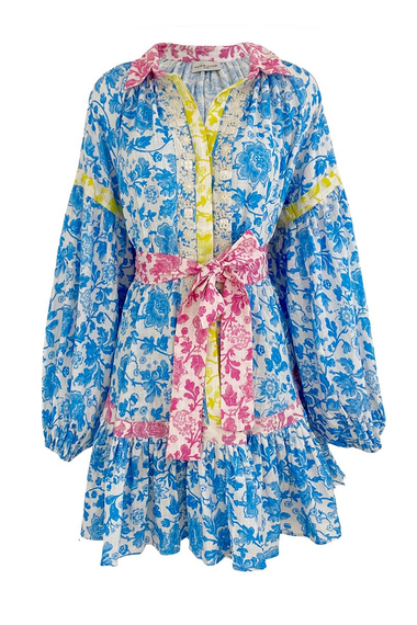 Button Down Floral Midi Shirt Dress - Dress Joanne Blue - ONE SIZE - Dress