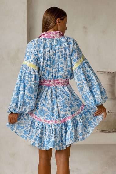 Button Down Floral Midi Shirt Dress - Dress Joanne Blue - ONE SIZE - Dress