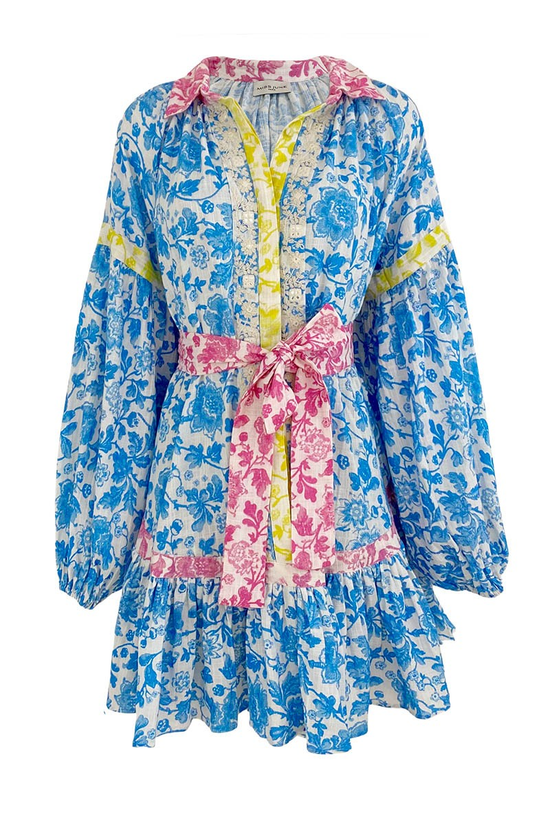 Button Down Floral Midi Shirt Dress - Dress Joanne Blue