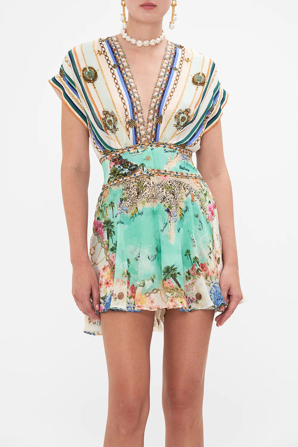 Load image into Gallery viewer, Button Waist Playsuit Amalfi Lullaby - Playsuit

