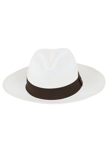 Panama Hat Unisex Classic White with Brown Band