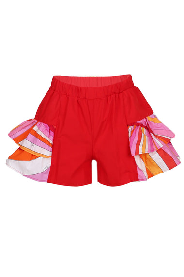 Girls Red And Orange Cotton Shorts