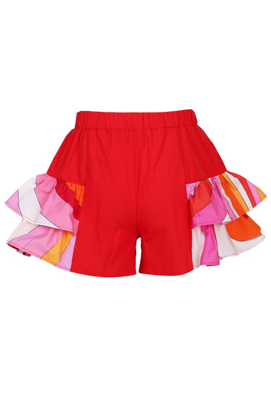 Girls Red And Orange Cotton Shorts