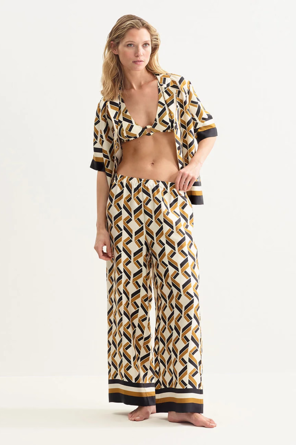 Load image into Gallery viewer, Tube Trousers Imprime Swim Noir
