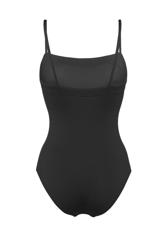 Womens Black Swimsuit with Thin Straps - One Piece