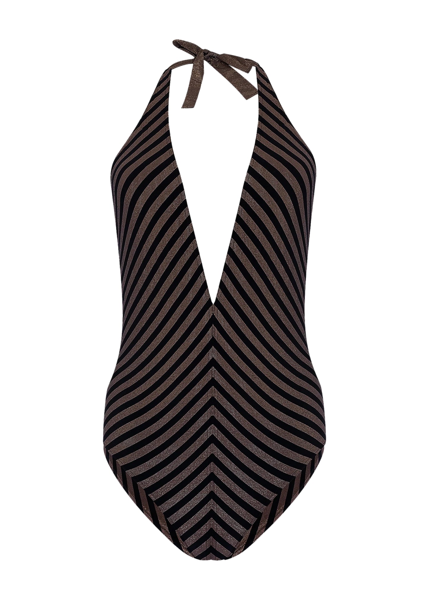 Halter Neck Bathing Suit in Black/Gold - One Piece