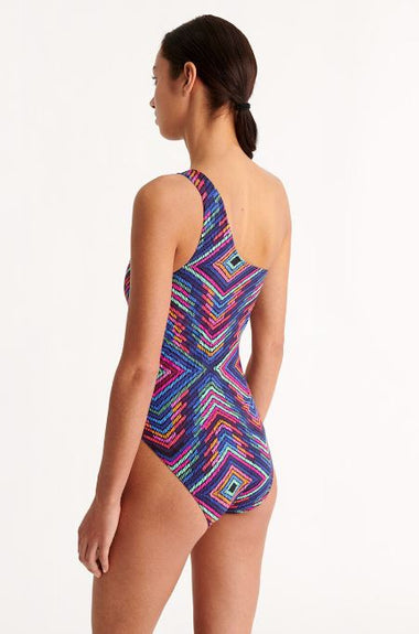 Multicolore One Shoulder Swimsuit Imprime Arc En Ciel - One Piece