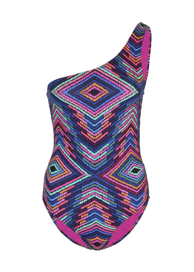 Multicolore One Shoulder Swimsuit Imprime Arc En Ciel - One Piece
