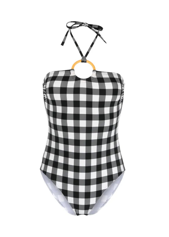 Load image into Gallery viewer, Sphere Bustier One Piece Swimsuit Noir Blanc - One Piece
