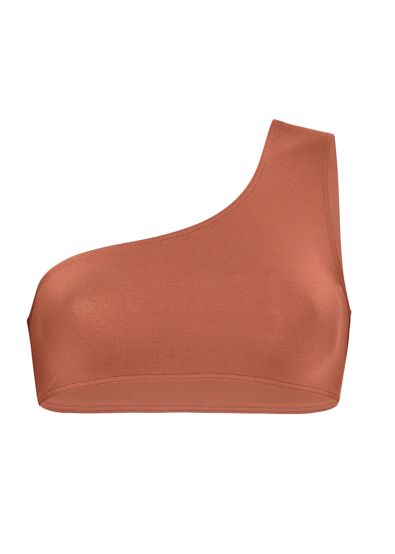 Womens One Shoulder Bikini Top in Brown