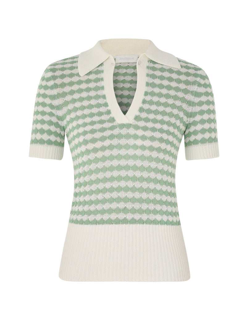 Everley Scallop Knit Polo Tee