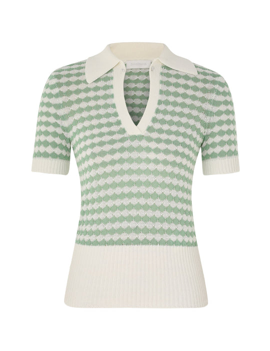 Everley Scallop Knit Polo Tee - Top
