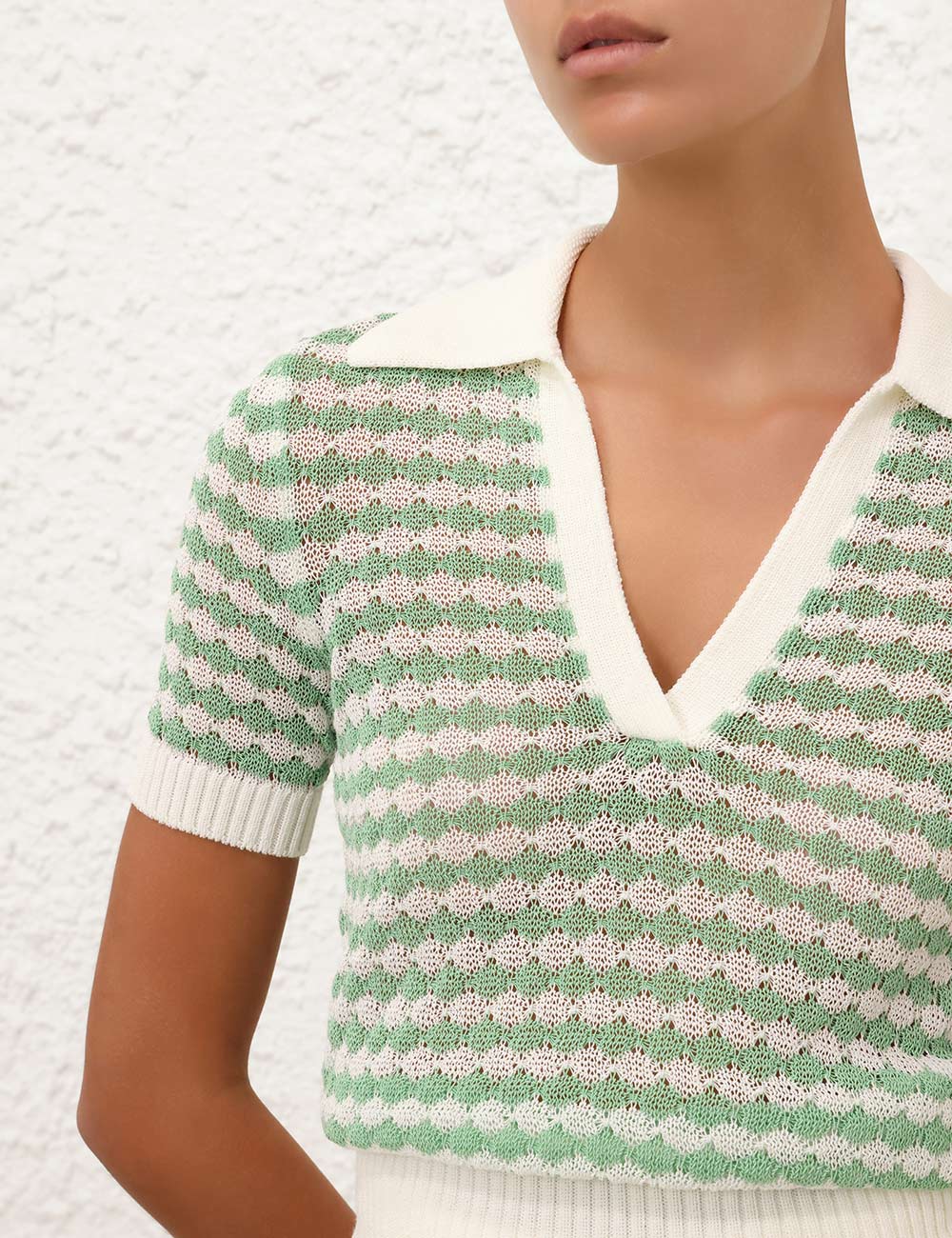 Load image into Gallery viewer, Everley Scallop Knit Polo Tee - Top
