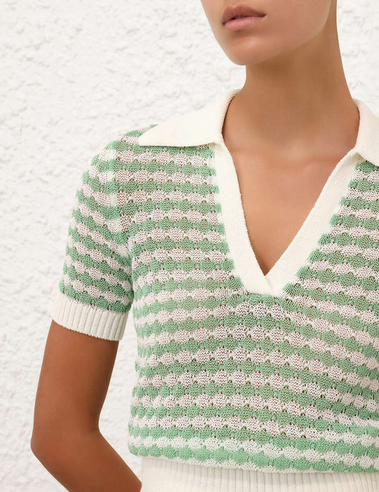 Everley Scallop Knit Polo Tee - Top