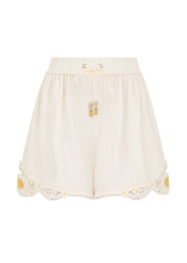 Everly Flower Trim Short Ivory - Shorts