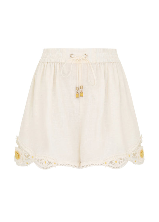 Load image into Gallery viewer, Everly Flower Trim Short Ivory - Shorts
