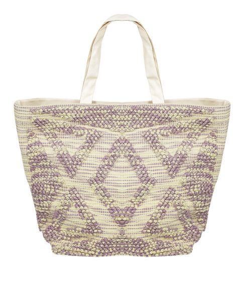 Fabric Tote Bag Off White/Purple